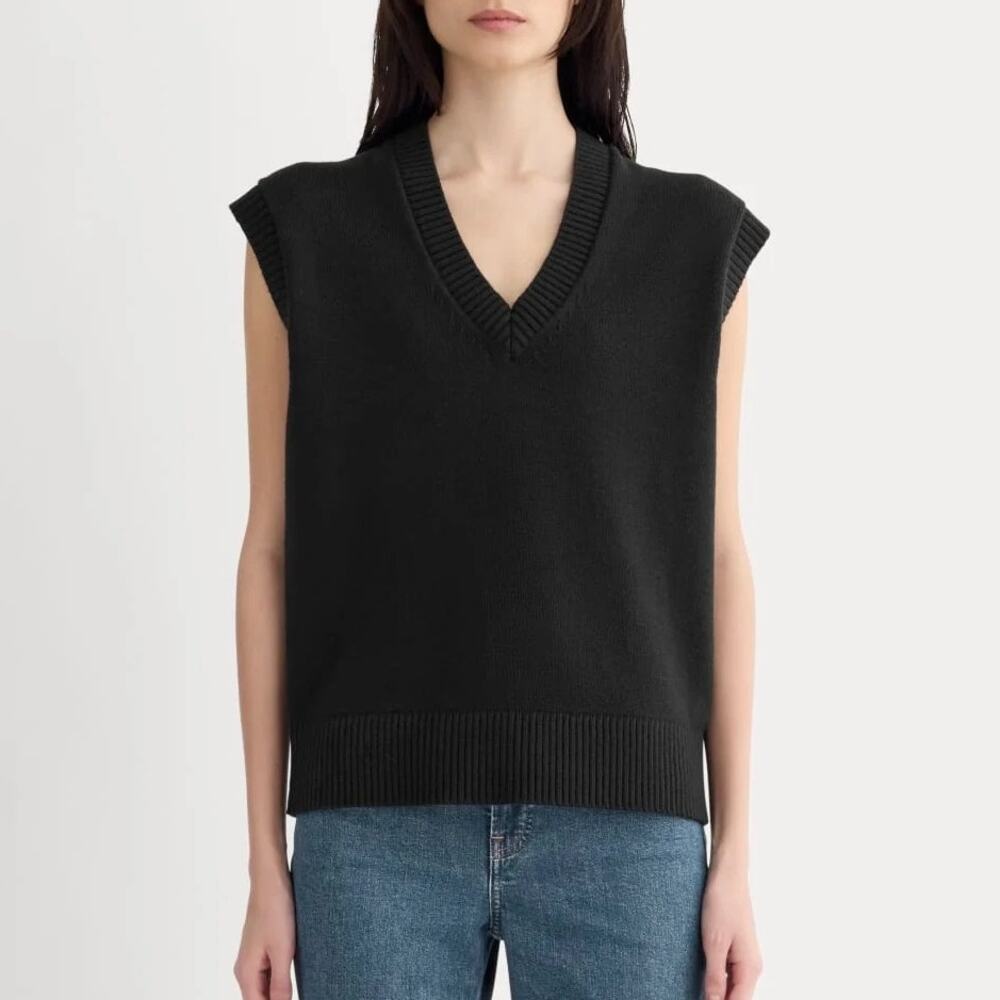 Everlane The Boxy Vest In Everyday Cotton Black Size XXS NWT